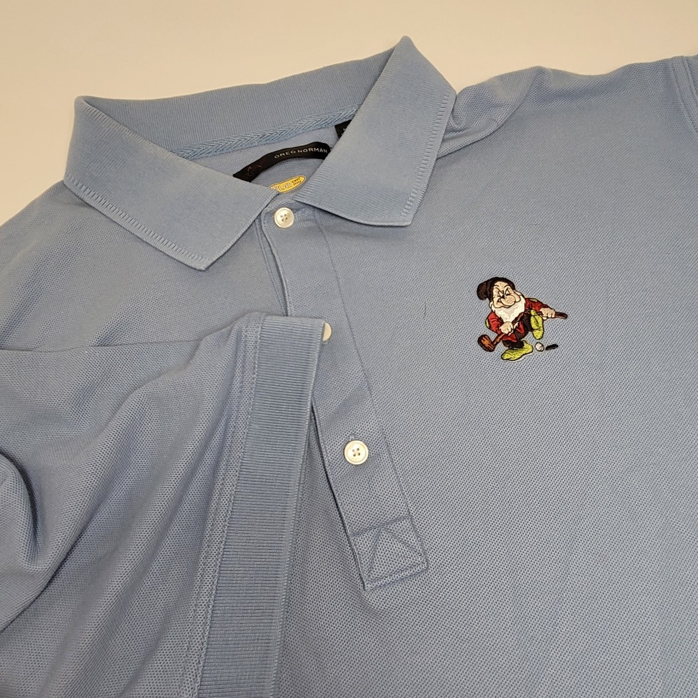 Greg Norman Polo Shirt Mens XL Blue Excellent Disney Grumpy Golf Play Dry Pique